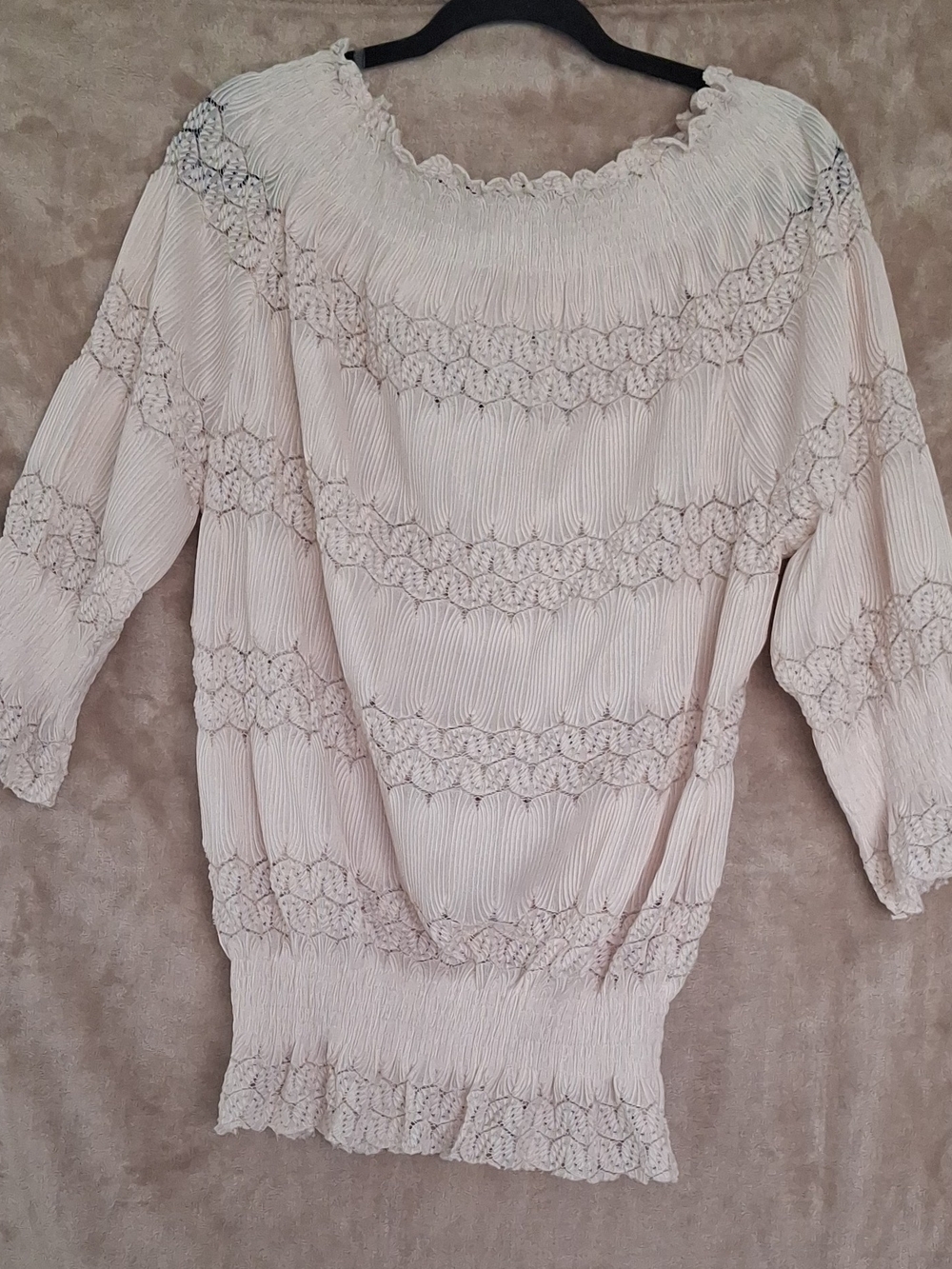 Zenobia Cream Smocked Off-Shoulder Blouse